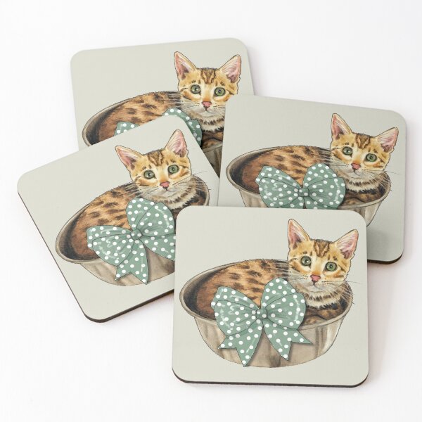 Item preview, Bengal Kitten Curled Up in A Bowl, Polka Dot Bow designed and sold by JoyfulWhimsy.
