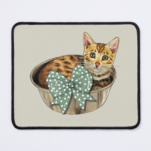 Item preview, Bengal Kitten Curled Up in A Bowl, Polka Dot Bow designed and sold by JoyfulWhimsy.