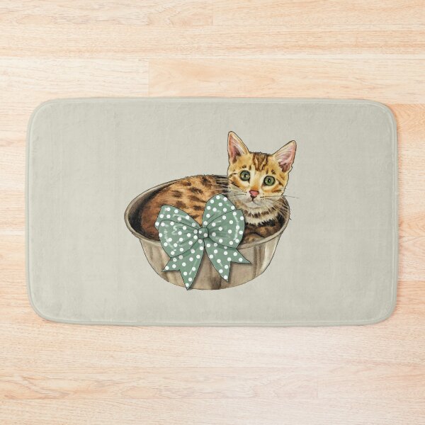 Item preview, Bengal Kitten Curled Up in A Bowl, Polka Dot Bow designed and sold by JoyfulWhimsy.