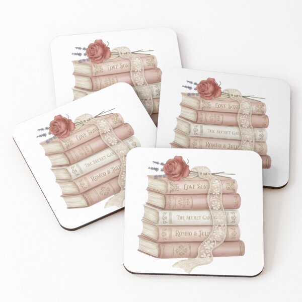 Item preview,  Romantic Books Stacked with Red Rose & Lace, Literary Love Illustration, Cozy Book Art, Valentine, Reading Gift, Romantic Decor designed and sold by DesignByGeorgi.