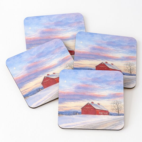 Item preview, Red Barn Winter Sunset Art designed and sold by BeaconMarketing.