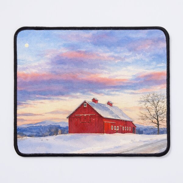 Item preview, Red Barn Winter Sunset Art designed and sold by BeaconMarketing.