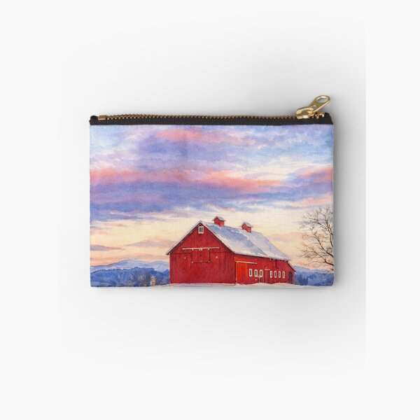 Item preview, Red Barn Winter Sunset Art designed and sold by BeaconMarketing.