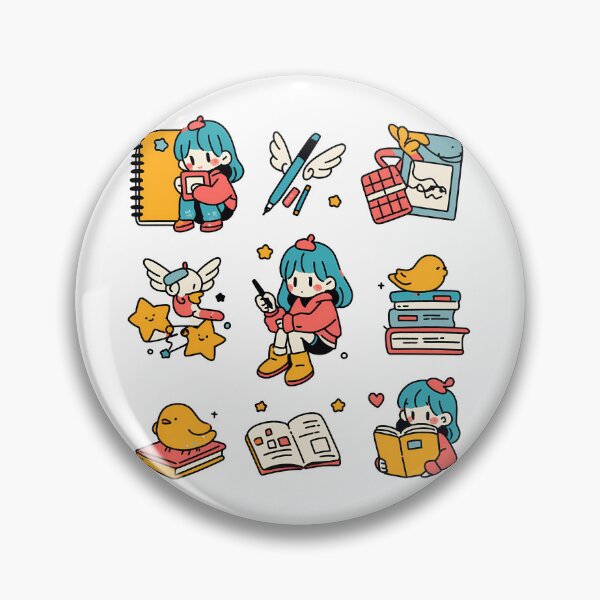 Item preview, Kawaii Bookworm Girl Sticker Pack - Cute Reading Writing Blue Hair Art Print designed and sold by DesignArtist.ia.