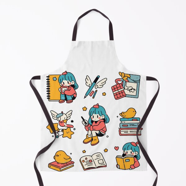 Item preview, Kawaii Bookworm Girl Sticker Pack - Cute Reading Writing Blue Hair Art Print designed and sold by DesignArtist.ia.