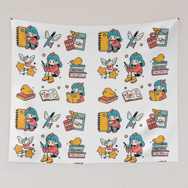 Item preview, Kawaii Bookworm Girl Sticker Pack - Cute Reading Writing Blue Hair Art Print designed and sold by DesignArtist.ia.