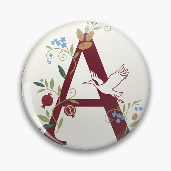 Item preview, Elegant Letter A: Floral Monogram with Pomegranates and Stork designed and sold by Dreamy Armine Art.