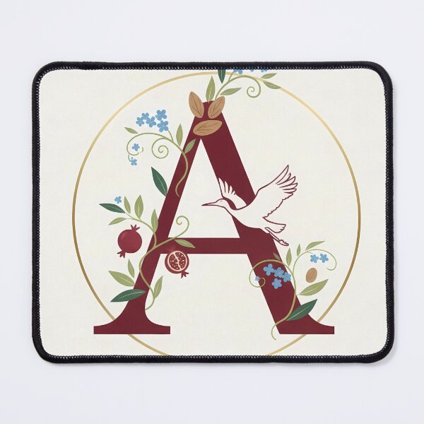 Item preview, Elegant Letter A: Floral Monogram with Pomegranates and Stork designed and sold by Dreamy Armine Art.