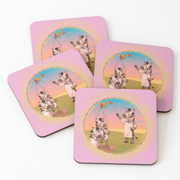 Item preview, Zebra Family Flying Kites Picnic warm pastel retro designed and sold by ZebraDazzleDesigns.
