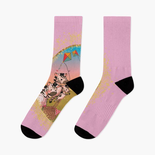 Item preview, Zebra Family Flying Kites Picnic warm pastel retro designed and sold by ZebraDazzleDesigns.