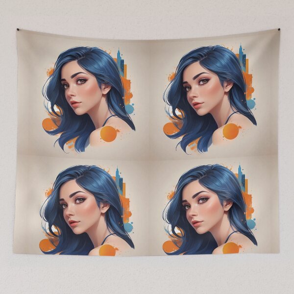 Item preview, Blue-Haired Muse: Artistic Portrait with Urban Vibes designed and sold by Dreamy Armine Art.