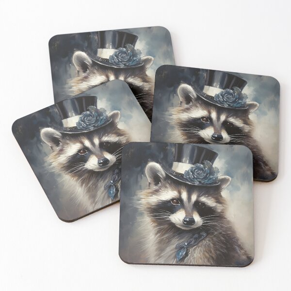 Item preview, Vintage Raccoon Lady in Top Hat with Blue Rose Oil Ar designed and sold by naughty-raccoon.