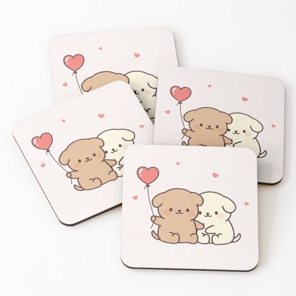 Item preview, Cute Valentines Dogs – Kawaii Puppy Couple with Heart Balloon designed and sold by soletstudio.