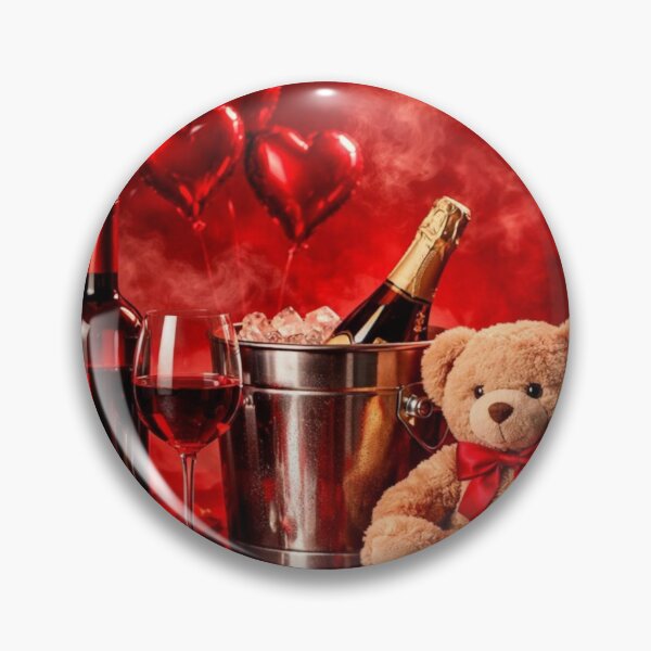 Item preview, Happy Valentine's Day Celebration - Romantic Red Wine, Champagne & Teddy Bear designed and sold by Dreamy Armine Art.