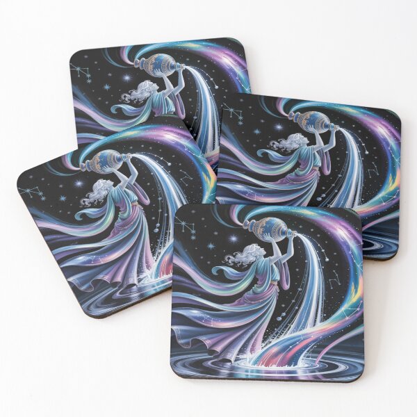 Item preview, Galactic Aquarius Water Bearer | Rainbow Galaxy Zodiac Goddess designed and sold by Midnight Veil Designs.