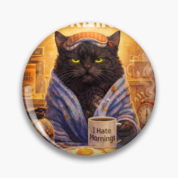 Item preview, Grumpy Black Cat 'I Hate Mornings'  | Funny Cat Art designed and sold by lulu-o-lulu.