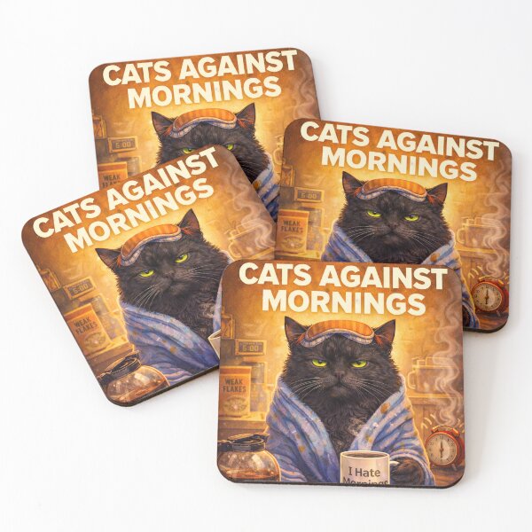 Item preview, Grumpy Black Cat 'I Hate Mornings'  | Funny Cat Art designed and sold by lulu-o-lulu.