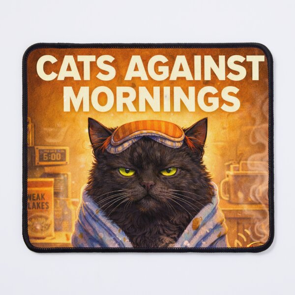 Item preview, Grumpy Black Cat 'I Hate Mornings' | Funny Cat Art designed and sold by lulu-o-lulu.