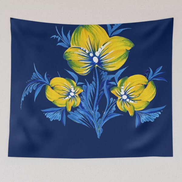 Item preview, Bouquet of blue and yellow flowers, Ukraine art, Petrykivka style, author's drawing designed and sold by Sunflower-7.