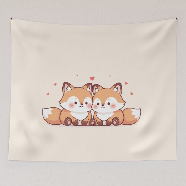 Artikelvorschau, Niedliches Fuchs-Pärchen verliebt – Kawaii-Valentinstagsillustration entworfen und verkauft von soletstudio.