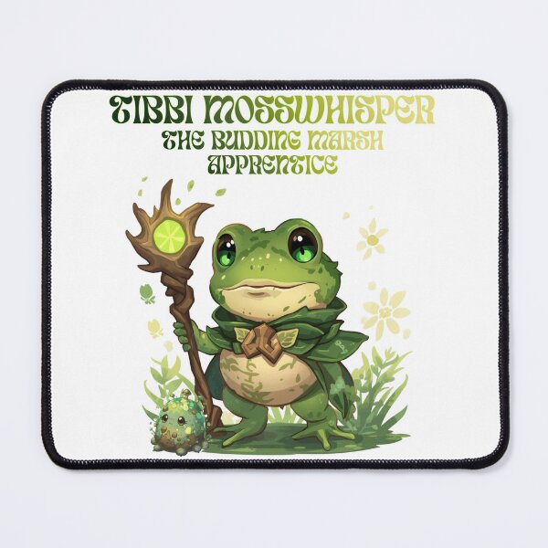 Item preview, Tibbi Mosswhisper – The Budding Marsh Apprentice | Enchanted Swamp Frog Mage Fantasy Art designed and sold by Monzora.