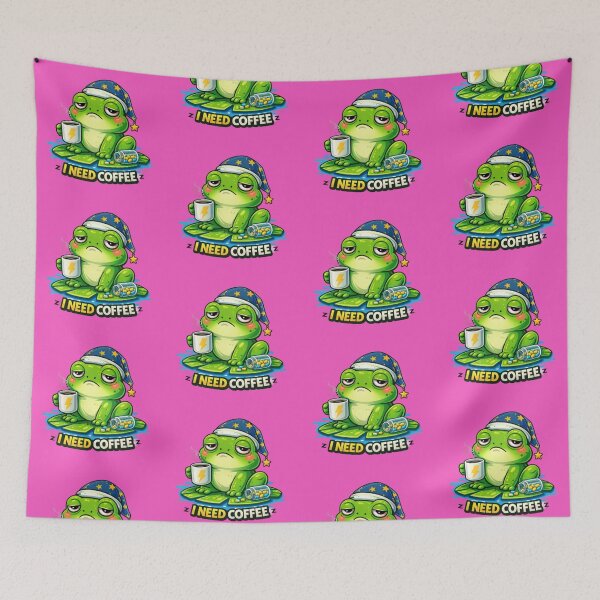 Item preview, tired toad with coffee and medicine designed and sold by FroggyOnly.