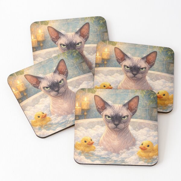 Item preview, Grumpy Sphinx Cat in Bath with Rubber Ducks Funny Cat Illustration designed and sold by lulu-o-lulu.