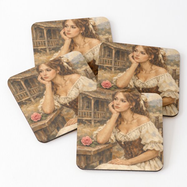 Item preview, Romantic Rustic Oil Painting of a Vintage Woman – Cottagecore Western Art designed and sold by MKVisions.
