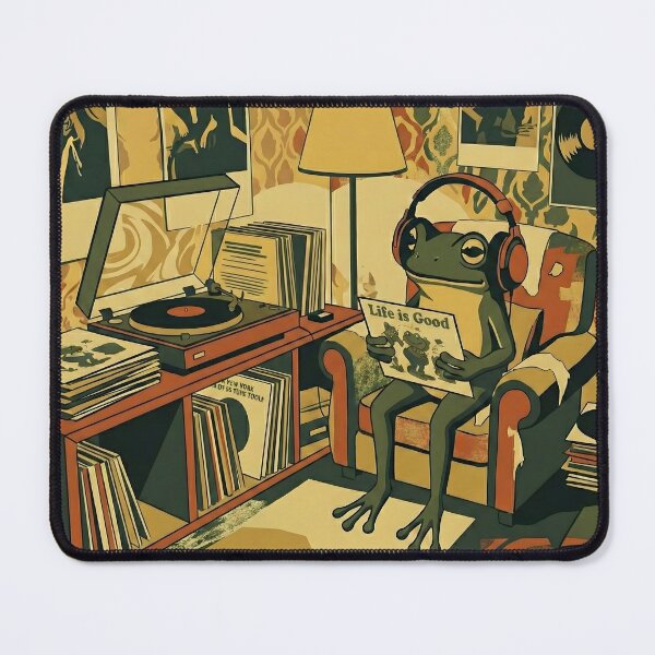 Item preview, Retro Frog Listening to Vinyl Records - Cozy Music Room designed and sold by Fluidic-Space.