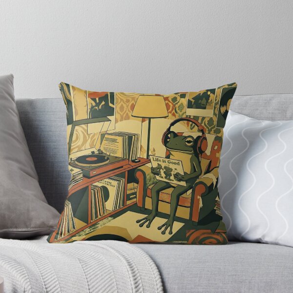 Item preview, Retro Frog Listening to Vinyl Records - Cozy Music Room designed and sold by Fluidic-Space.