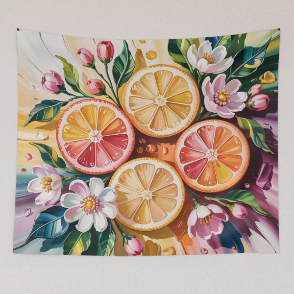 Item preview, Orange slices against a background of flowers,oil paint. designed and sold by elegantpaterns.