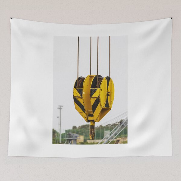 Item preview, Yellow Crane Hook Suspended by Cables at Construction Site designed and sold by Nmallia.