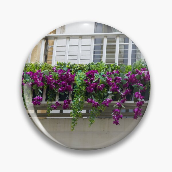 Item preview, Purple Flower Balcony Planter With Green Vines Over Wooden Railing On Stone Building designed and sold by Nmallia.