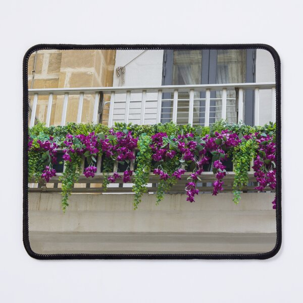 Item preview, Purple Flower Balcony Planter With Green Vines Over Wooden Railing On Stone Building designed and sold by Nmallia.