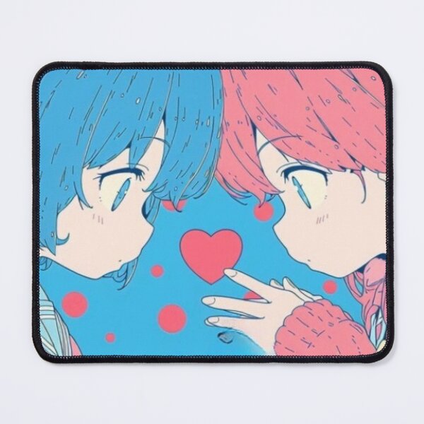 Item preview, “Neon Stare‑Off in the Love‑Lag Dimension: Two Girls, One Glitching Heartbeat” designed and sold by Print Fiction.