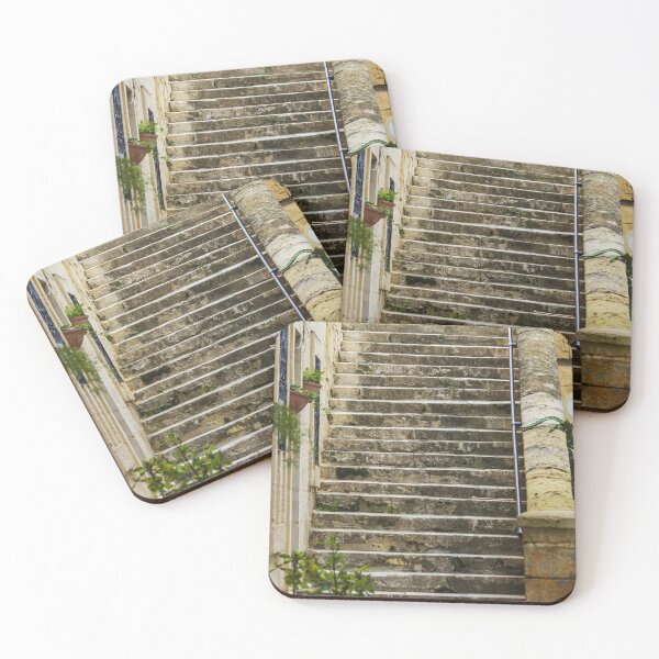 Item preview, Mossy Stone Staircase Along a Weathered Wall in an Old Town Setting designed and sold by Nmallia.