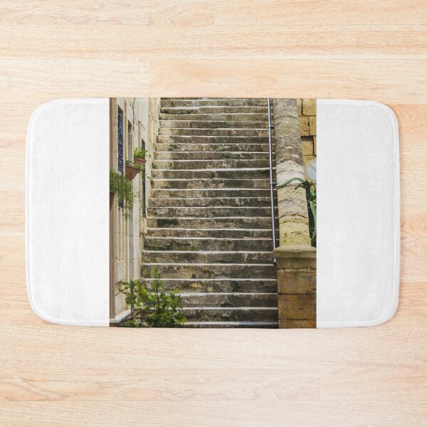 Item preview, Mossy Stone Staircase Along a Weathered Wall in an Old Town Setting designed and sold by Nmallia.