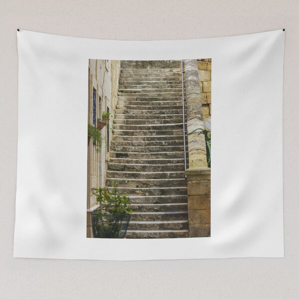 Item preview, Mossy Stone Staircase Along a Weathered Wall in an Old Town Setting designed and sold by Nmallia.
