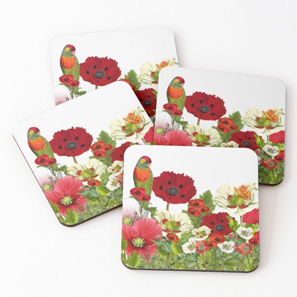 Item preview, Poppy Garden with Lorikeet Parrot designed and sold by SalonOfArt.