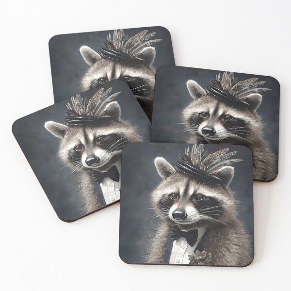 Item preview, Vintage Flapper Raccoon in Feathered Hat & Bow Tie Art designed and sold by naughty-raccoon.
