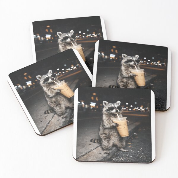 Item preview, Funny Raccoon Drinking iced Coffee designed and sold by TynesDesign.
