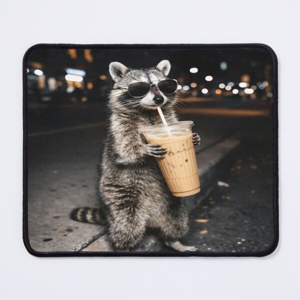 Item preview, Funny Raccoon Drinking iced Coffee designed and sold by TynesDesign.