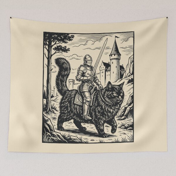 Item preview, Knight Black Cat Rider Vintage Medieval Fantasy designed and sold by Y-Vibes.