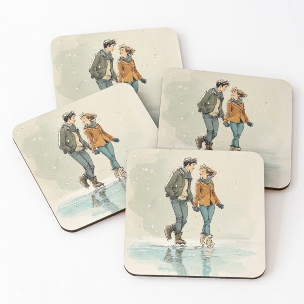 Item preview, Young Couple Skating Together - Romantic Winter Illustration" designed and sold by Banal25.