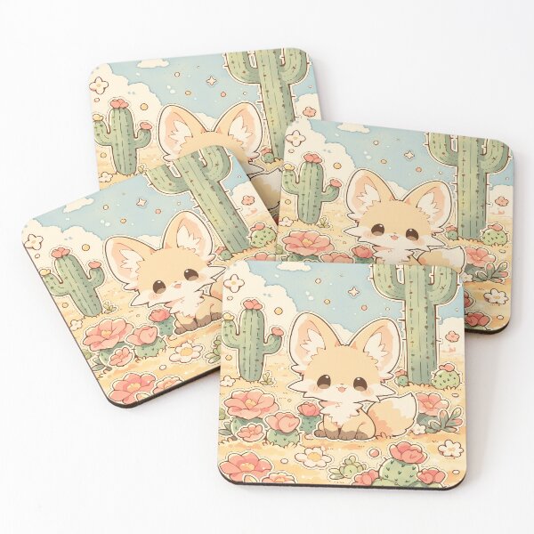 Item preview, Kawaii Fennec Fox in Desert Garden with Flowering Cacti and Starry Sky designed and sold by AshiraCreations.