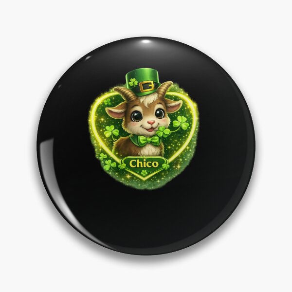 Item preview, Chico the Lucky Goat – St. Patrick’s Day Heart Badge designed and sold by MACodDesigns.