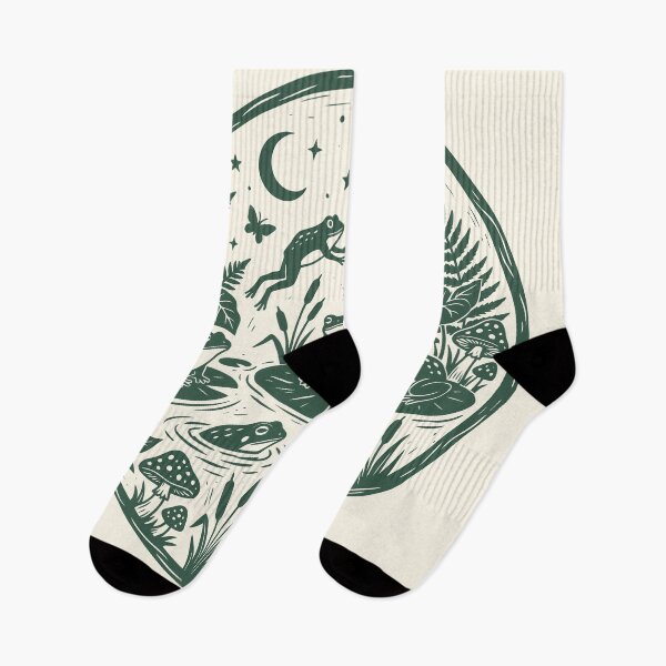 Item preview, Frogs Swamp Lino Style Retro Nature Mushrooms  designed and sold by Y-Vibes.