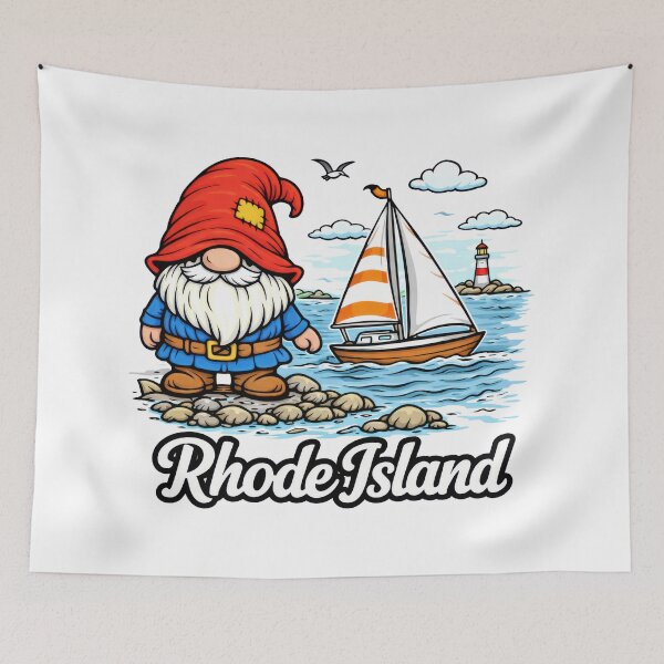 Item preview, Rhode Island Coastal Gnome with Sailboat Illustration designed and sold by Moriarty's Digital Visions.