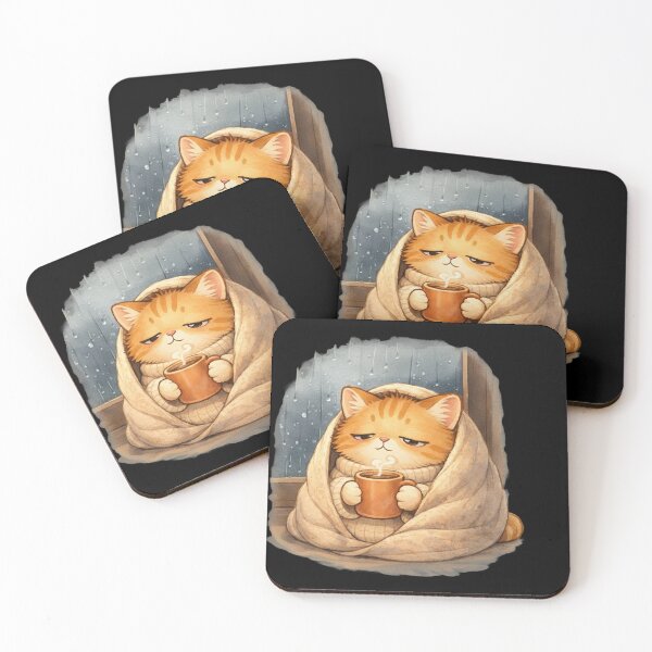 Item preview, Cozy Rain Coffee Cat designed and sold by Modern Badge.
