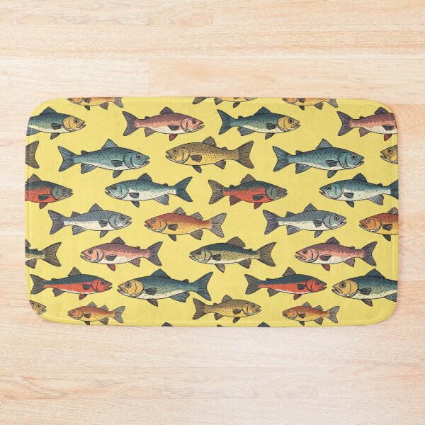 Item preview, Fish Pattern - Retro River Design (yellow) designed and sold by JawKneeArt.